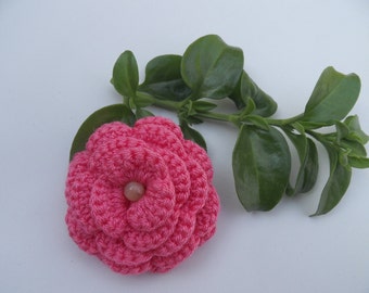 Flower brooch.Crochet brooch. Crochet. Jewelry. Corsage brooch .Rose brooch. Fluffy rose .Pink flower. Mother's day. Handmade flower .