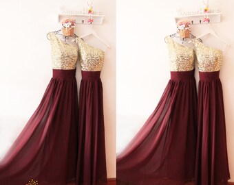 maroon and gold gown