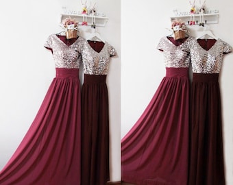 Burgundy Vintage Sequin Bridesmaid Dress,Sparkly Custom Bridesmaid Dress,Custom Dresses