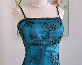 Vintage Y2K ombre aqua gala avondjurken jaren 90 blauwe korset kralen formele feestjurken
