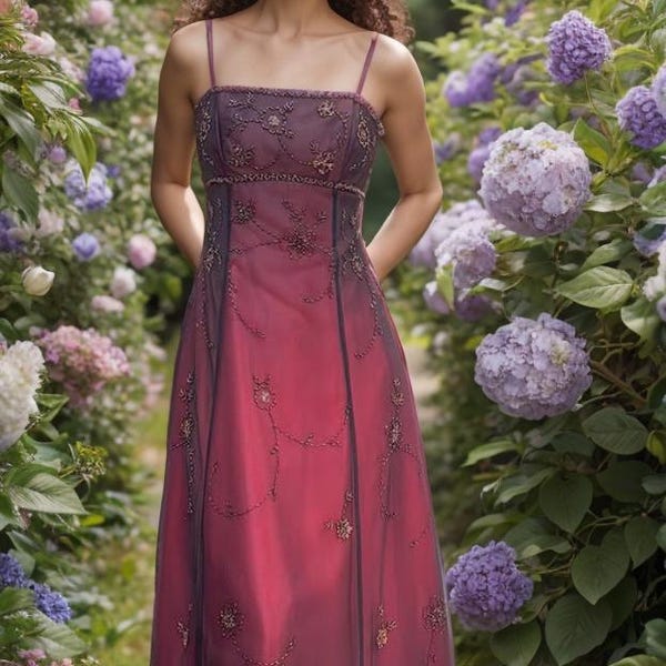 Vintage 90er Jahre Abendkleid in Burgund mit Perlen verziert