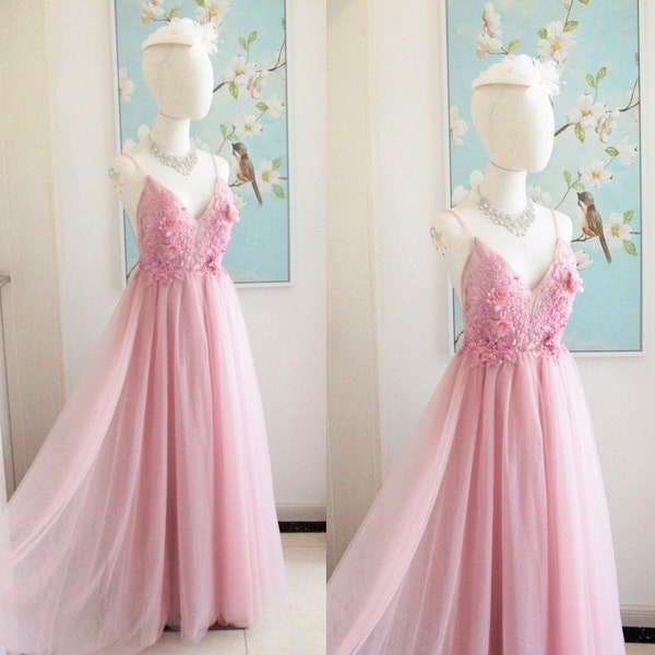 Floral prom dresses tulle, custom prom dresses,fairy tulle prom dresses backless no sleeve