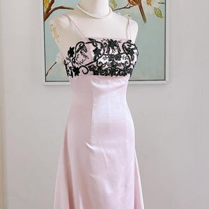 Vintage 90s Pink Beaded Silk Satin Prom Dress