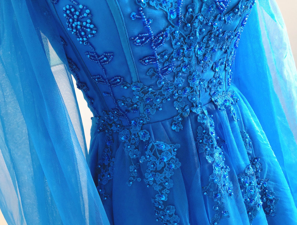 Royal Blue Tulle Homecoming Dress: Off-shoulder Long Sleeves - Etsy