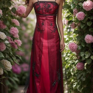 Vintage 90S Burgundy Prom Dress Y2K Black Beaded Gown Prom Party Dresses image 2