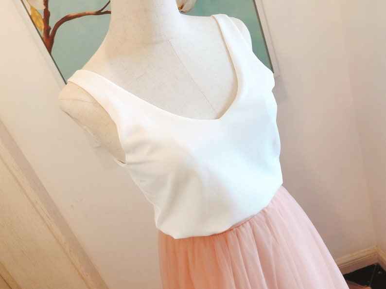 Two Pieces Boho Tulle Bridesmaid Dresses Peach Tulle Etsy