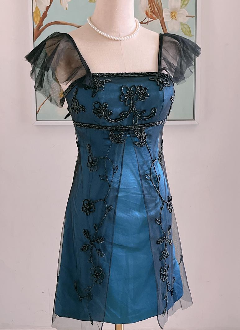 navy blue dress for baby girl 1990s Jessica McClintock Prom Dress Gold Short Corset Size 5 Sleeveless main image 0