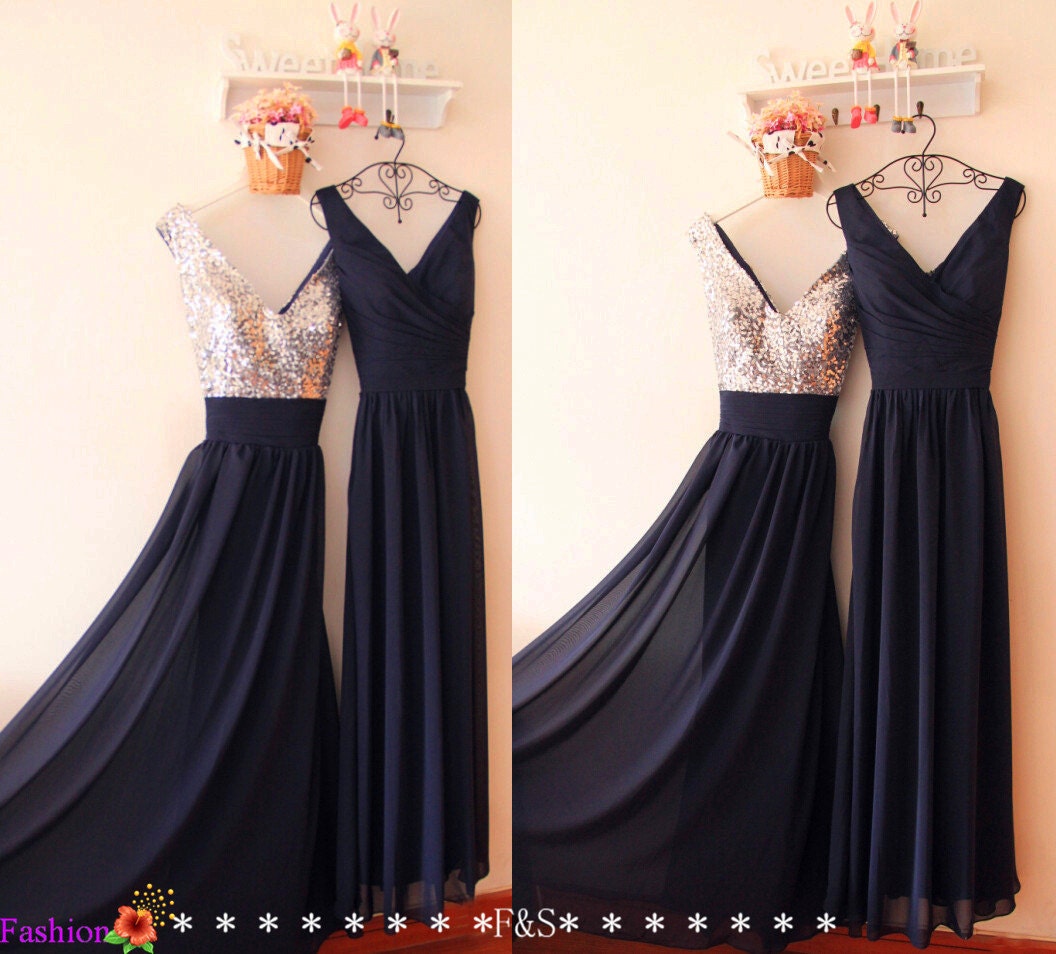 Navy Prom Dresses 2017 Sequin Dresses Long Bridesmaid Dress Etsy