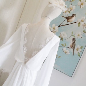 Long Sleeve Boho Wedding Dress Backless Lace Wedding Dress with Sleeves V Neck Flutter Sleeve Elegant Chiffon Beach Wedding Dress Under 200