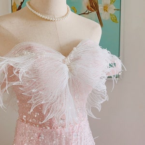 pink feather formal prom evening robe blush sparkly dresses off shoulder gala pink dress