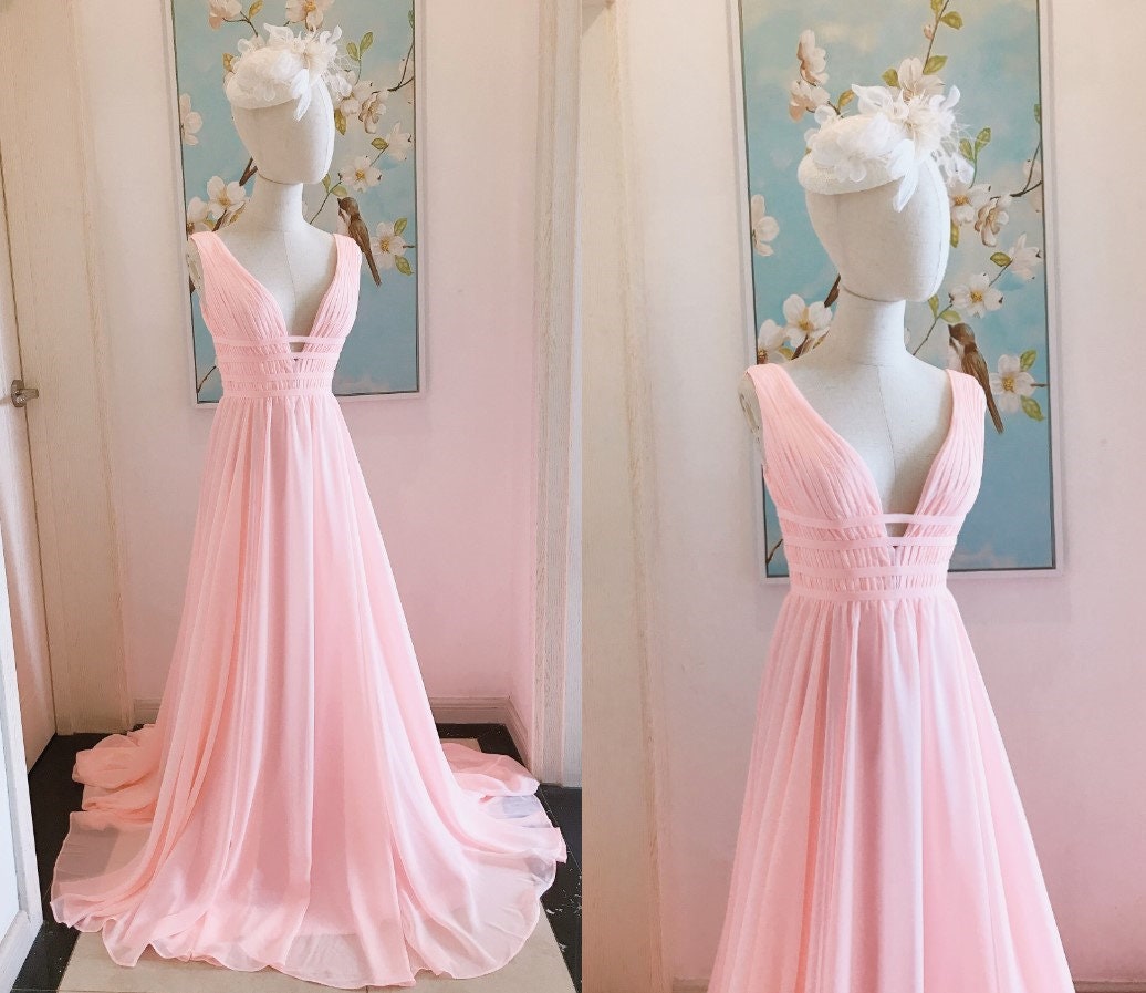 Chiffon baby pink long formal gown sale