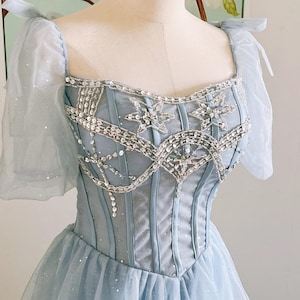 Fairy Blue Tulle Prom Dress: Long Princess Evening Gown