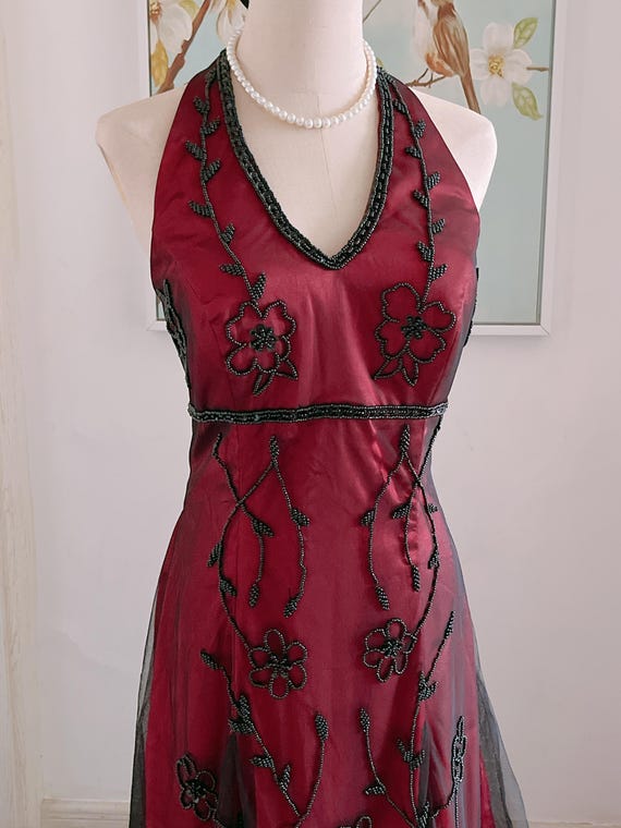 y2k halter neck dress V Burgundy Beaded Prom Evening Dresses Corset Formal Bridal Party Black lace halter