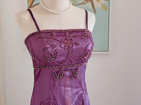Vintage Y2K Purple Beaded Prom Homecoming Dresses 90s Senior Evening Formal Party Dresses