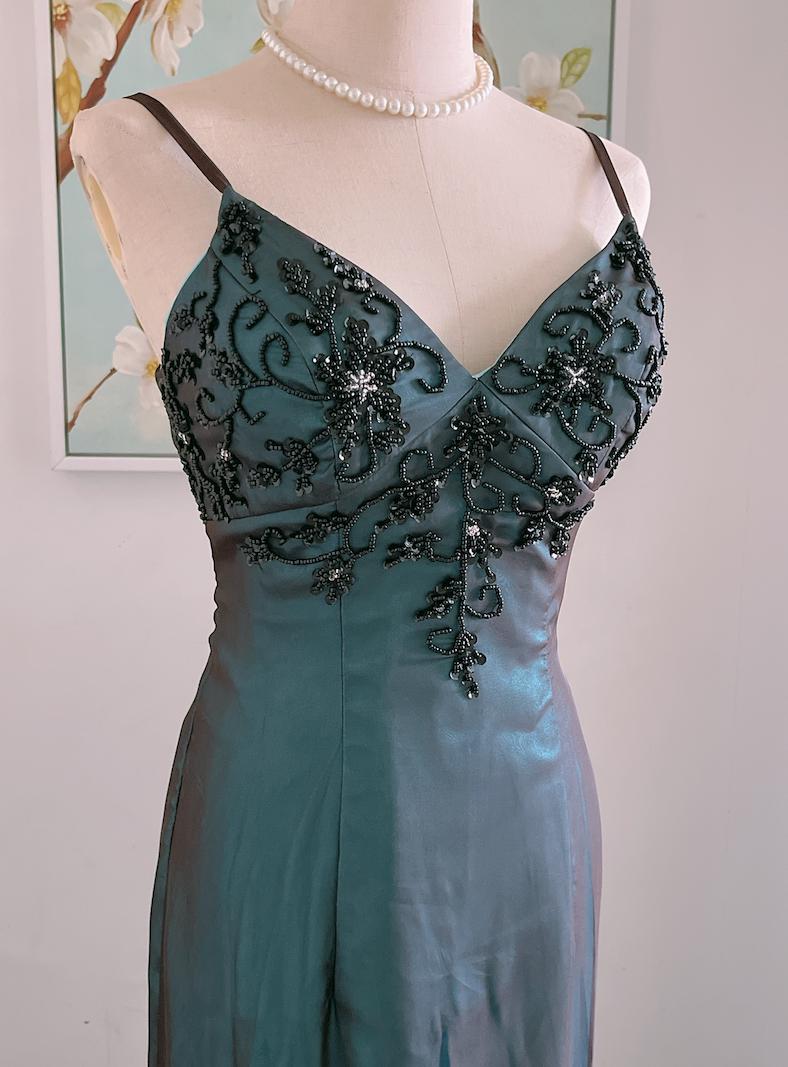 strapless open back dress A Line Tiered Ruffles Prom Dress Dark Green Appliques Corset Tulle with Slit Custom Color / US6