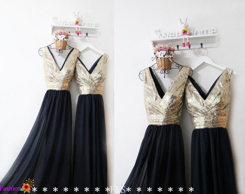 navy and gold prom