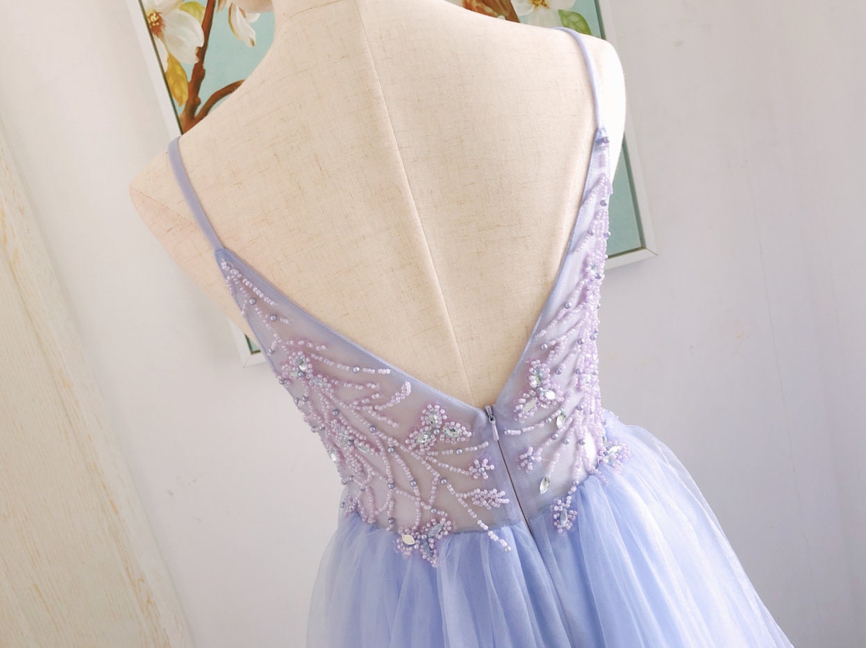 Lace and Tulle with Beaded Long Gowns Lilac