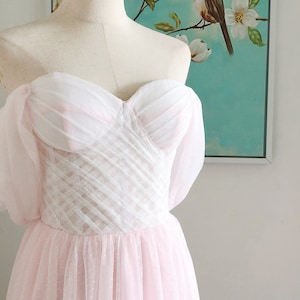 Blush Pink Tulle Homecoming Dress: Off-Shoulder Sweetheart Prom