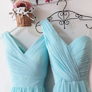 Baby blue bridesmaid dress elegant one shoulder simple modest wedding bridesmaid gown