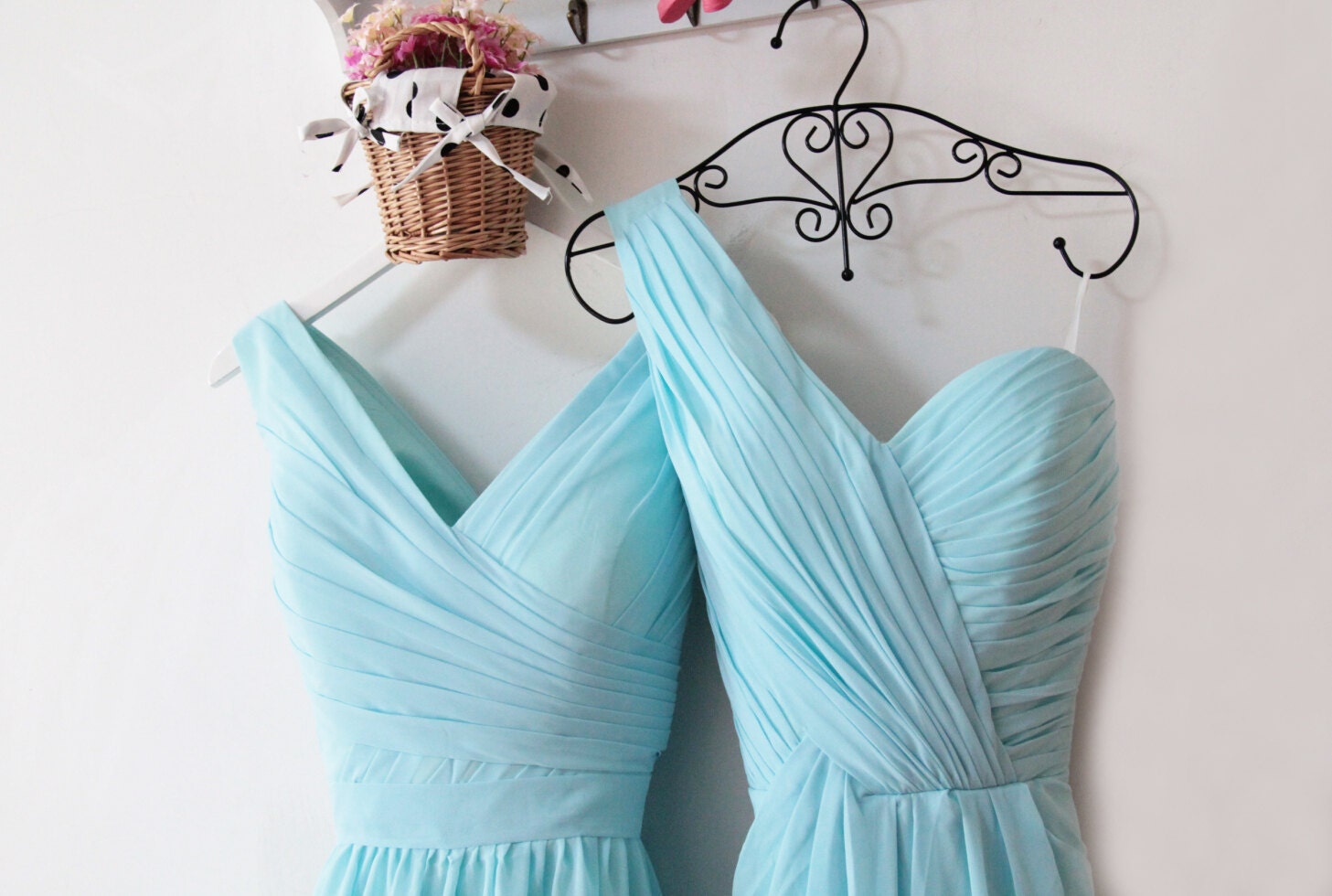 Baby blue bridesmaid dress elegant one shoulder simple modest wedding bridesmaid gown