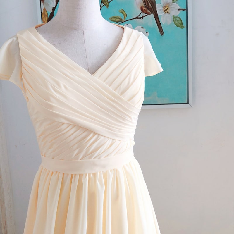 Summer solid yellow long sleeve chiffon dress
