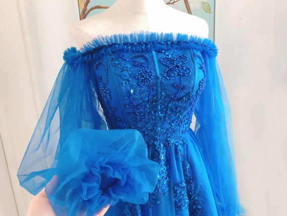 Off Shoulder Navy Lace Beaded Tulle Homecoming Dresses, Short Prom Dresses Off Shoulder Navy Lace Beaded Tulle Homecoming Dresses, Short Prom Dresses