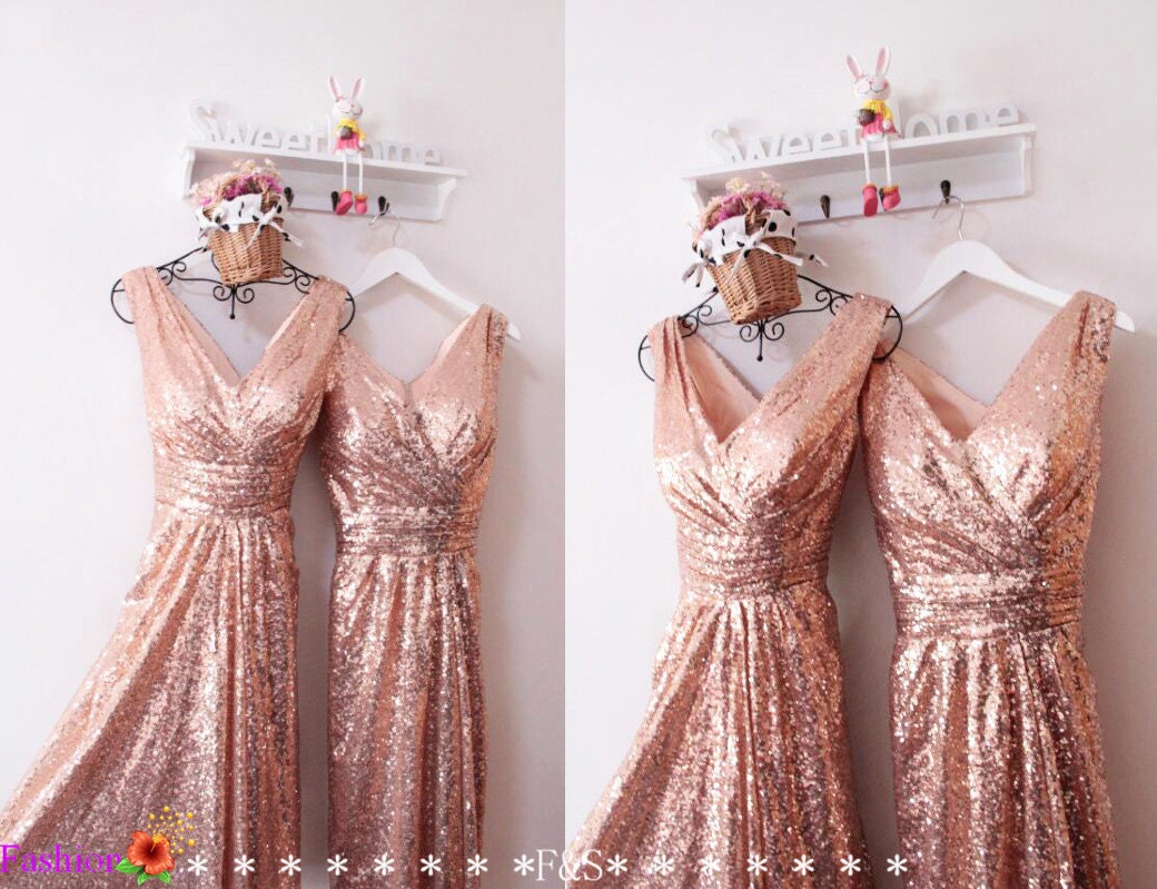 Custom Short Sequin Dress rose Gold Sequin Bridesmaid Dresses