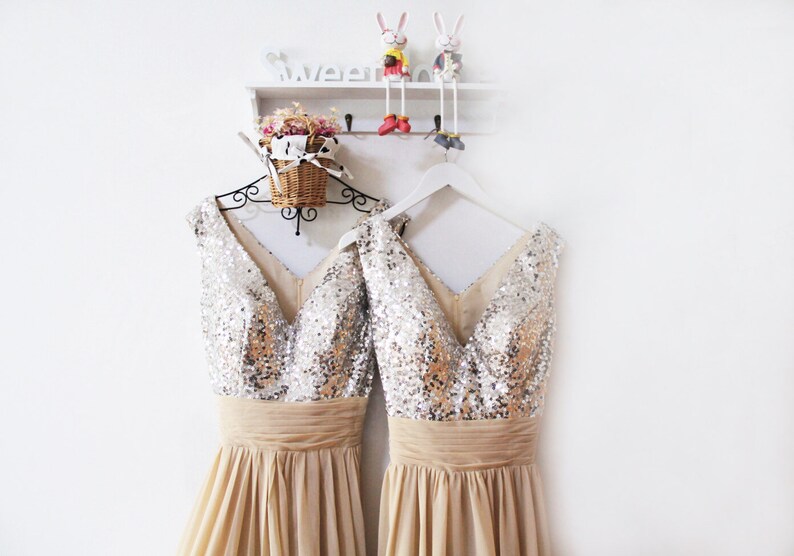 Champagne Sequin Bridesmaid Dresses,Plus Size Bridesmaid Dress,Junior Champagne Dress Bridesmaids image 3