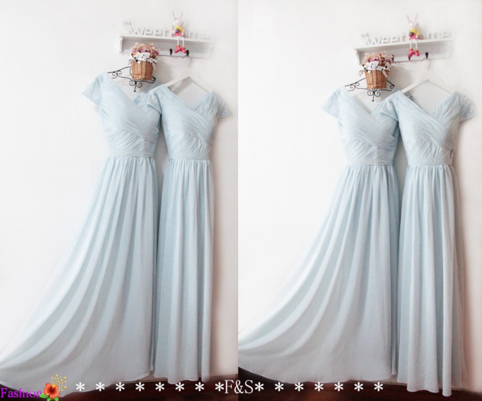 Cap Sleeve Bridesmaid Dressdusty Blue Bridesmaid Dresslong Etsy