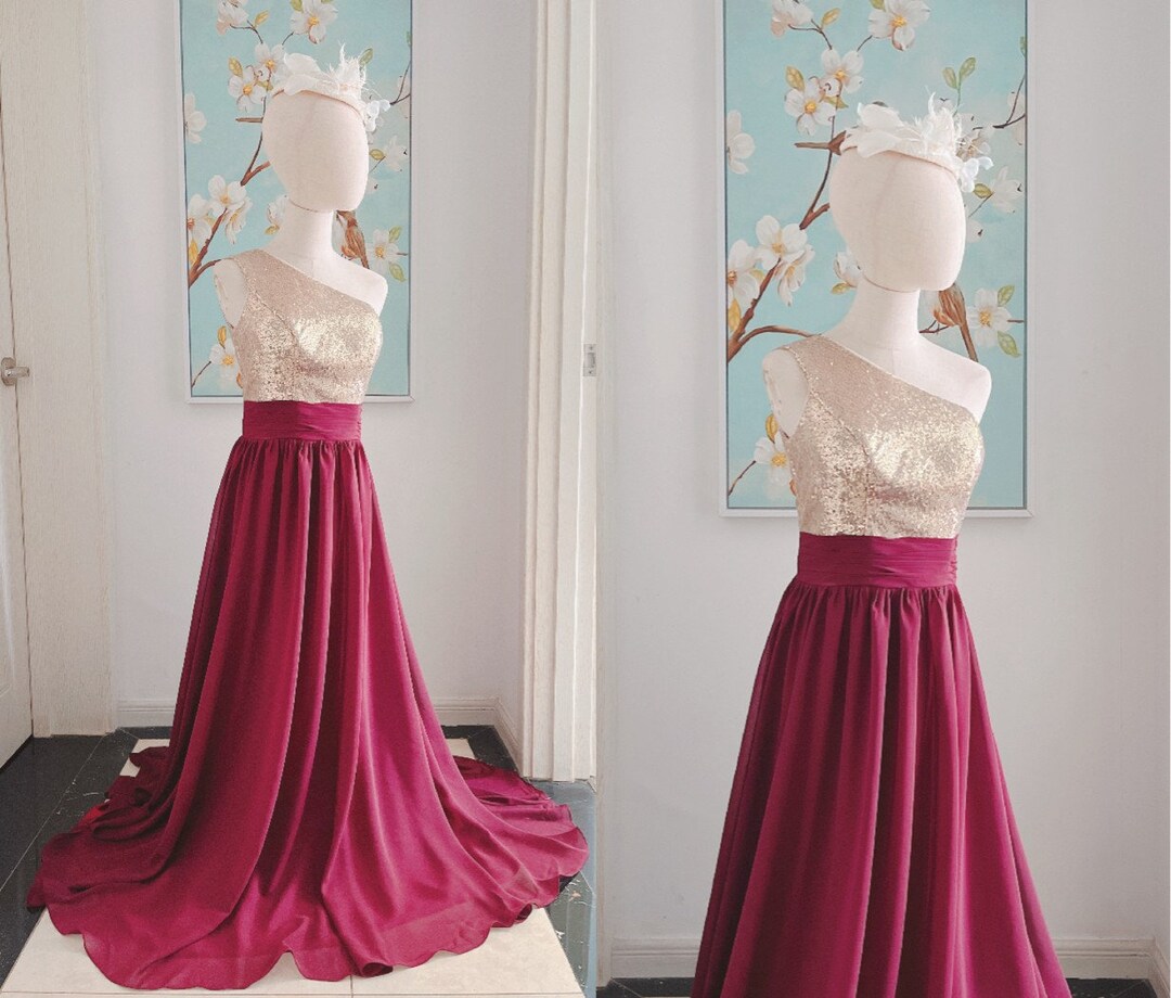 One Shoulder Sequin Long Bridesmaid Dress main image 0