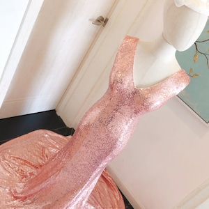 Rose Gold Sequin Pretty Bridesmaid Dresses Mermaid Metallic Sparkly Dress for wedding V Neck