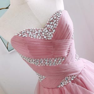 Pink Tulle Prom Dress: Layered Evening Gown with Beads