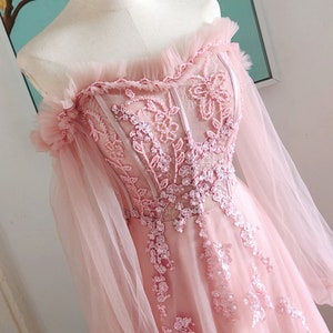 blush fairy prom dresses,long blush pink prom dresses with long sleeve,pink formal prom dresses image 3