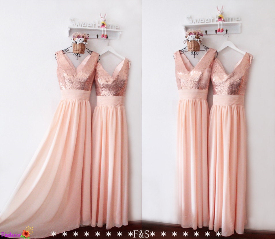 Peach Bridesmaid  DressPeach Prom  DressV Neck Rose  Gold  Etsy