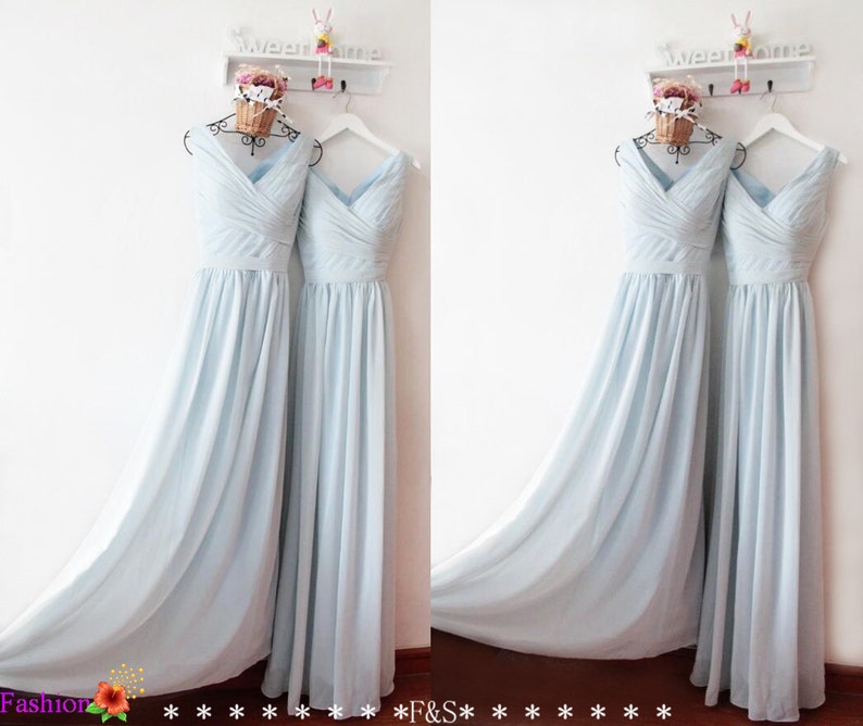 Bridesmaid Dress Dusty Blue Bridesmaid Dresses Bridesmaid Dress Vintage Dusty Blue with Belt Plus Size Bridesmaid Dress Maxi Chiffon Dress 