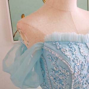 Ice Blue Fairy Prom Dress Gown Off Shoulder Evening Lace Tulle Prom Wedding Guest Dress Lace