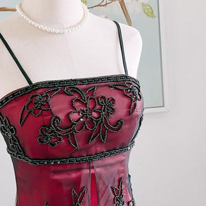 Vintage 90S Burgundy Prom Dress Y2K Black Beaded Gown Prom Party Dresses image 4