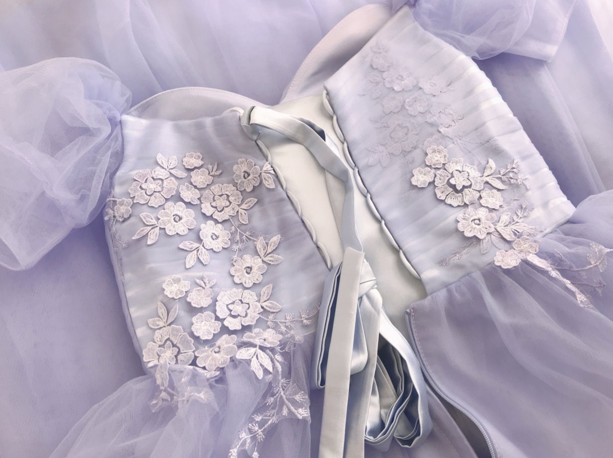 Lavender Lace Tulle Short Sleeve Prom Bridesmaid Dresses corset a