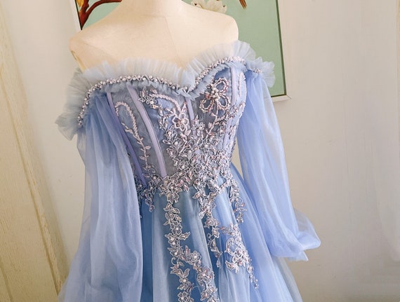 dusty blue prom dress