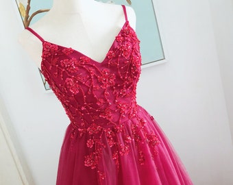 Burgundy Beaded Tulle Prom Evening Dress Dark Burgundy Gowns Formal Dresses