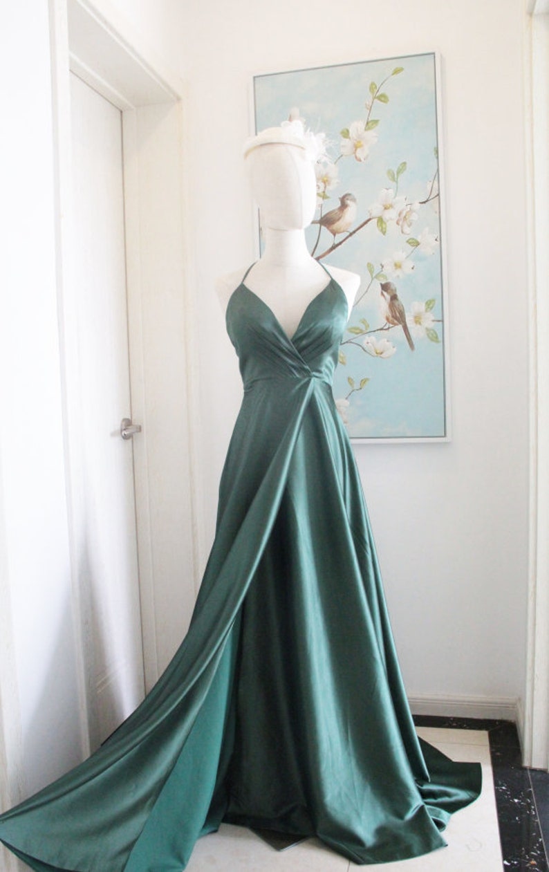 V Neck Backless Wrap Satin Prom Dress Slit Cheap Boho - Etsy