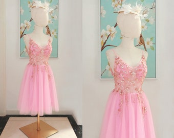 Pink sparkly tulle short homecoming dress with jewels,light pink modest juniors party homecoming dresses