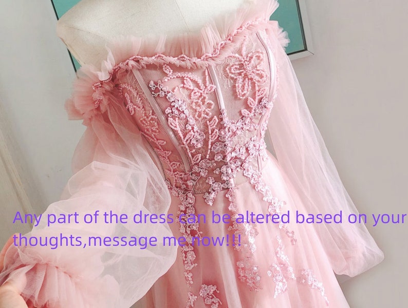 blush fairy prom dresses,long blush pink prom dresses with long sleeve,pink formal prom dresses image 2