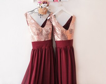 Rose gold burgundy dress cheap