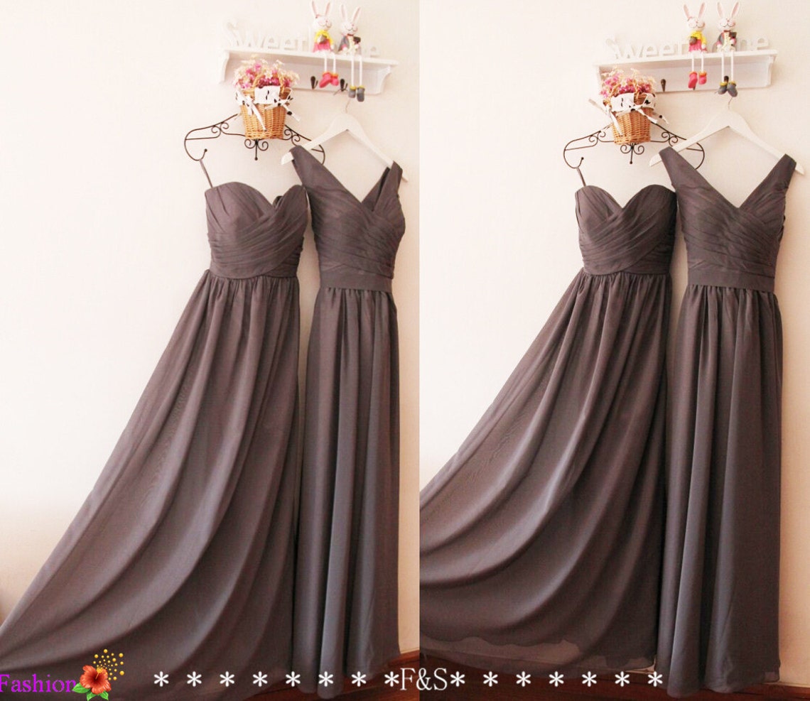 Charcoal Gray Bridesmaid DressCustom Grey V neck Modest Etsy