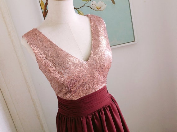 V-neck Burgundy Sequin Bridesmaid Dresses, Popular Bridesmaid Dresses V-neck Burgundy Sequin Bridesmaid Dresses, Popular Bridesmaid Dresses