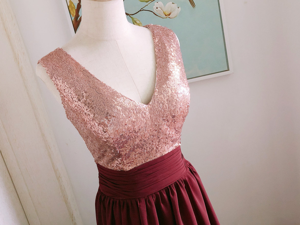 Rose Gold Burgundy Dress - Etsy
