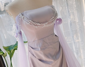 Pink Fairy Prom Dress: Off Shoulder Sweetheart Pearl Gown