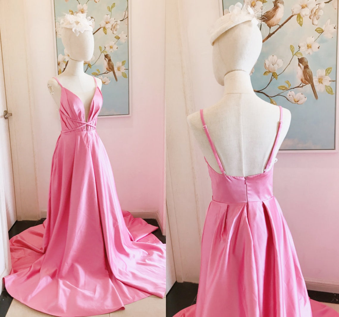 Sexy Backless Pink Satin Prom DressBackless Satin Evening | Etsy