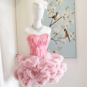 Pink Feather Prom Dress: Short Puffy Tulle Homecoming Dress
